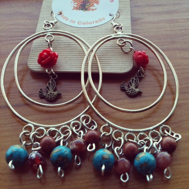 Big Hoop bird Chandelier earrings