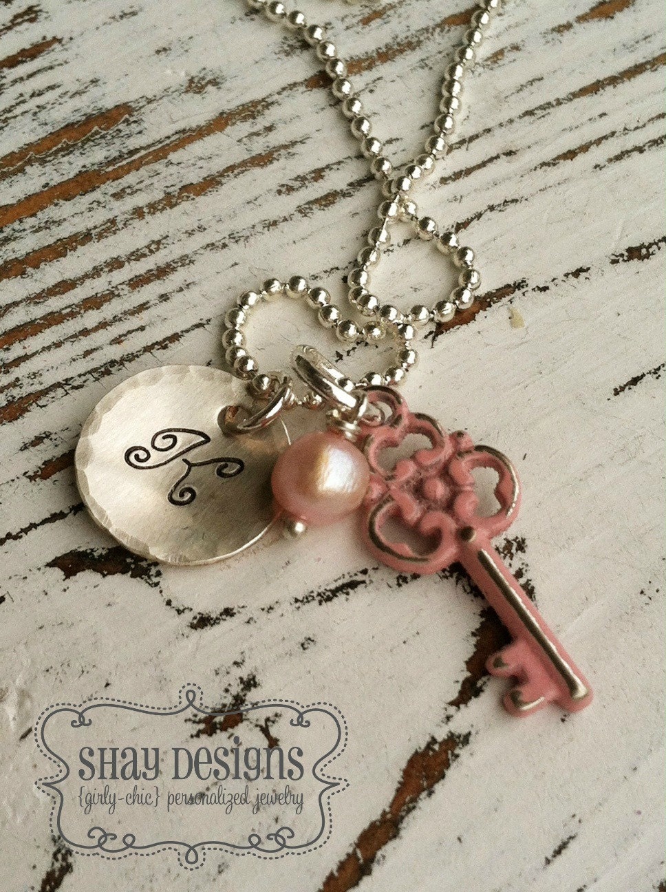 Personalized Initial Necklace with Vintage Key