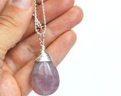 Mauve Drop Stone Pendant, Wire Wrapped Indian Agate Stone Necklace, Pink and Purple Stone Pear Shaped Necklace, Canadian Jewellery