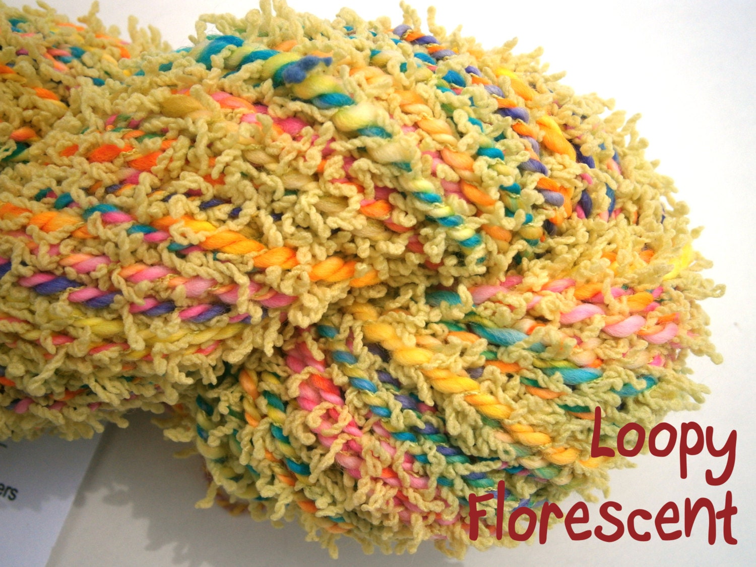 Handspun Yarn - Superwash Merino Wool & Nylon - 3 ply - Worsted Weight - Loopy Florescent - Item 2013.061.063