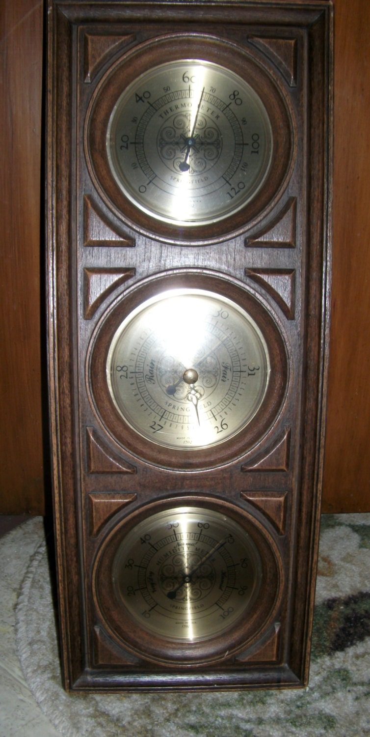 Vintage Springfield Instruments Weather Station Thermometer, Hygrometer, Barometer Only 14 USD