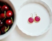statement gemstone fashion MEDIUM SIZE bold earrings bright candy pink jade stone  textured gold statment earrings israel jewelry