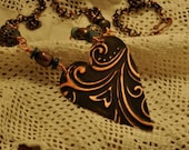 Embossed Copper Heart Necklace, Reversible, N34
