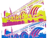 Detroit-Superior Bridge (CMYK Variations, 2-Layers) - Screen Print (on white Bristol) 11'' x 14''