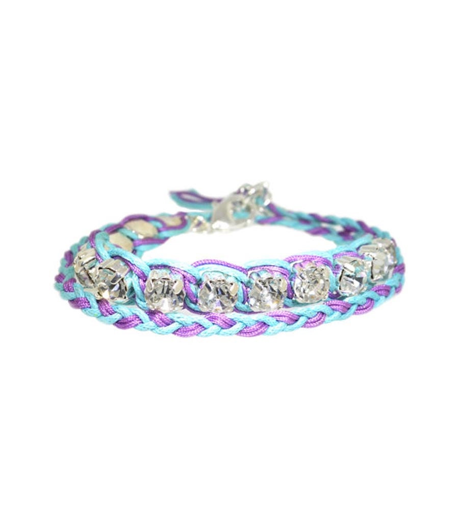 Turquoise & Purple Double Wrap Crystal Friendship Bracelet