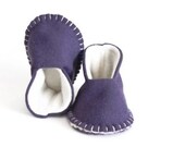 Mini High Tops - Baby Booties - New Baby Gift - Felt Slippers - Shoes - Pregnancy Announcement - 0-6 Months - Blanket Stitched - Purple