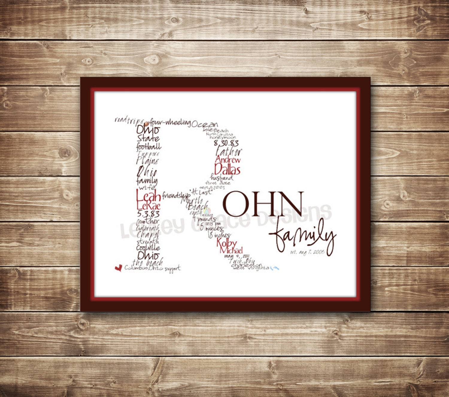 Family Monogram, Typography Art, 11x14 digital print