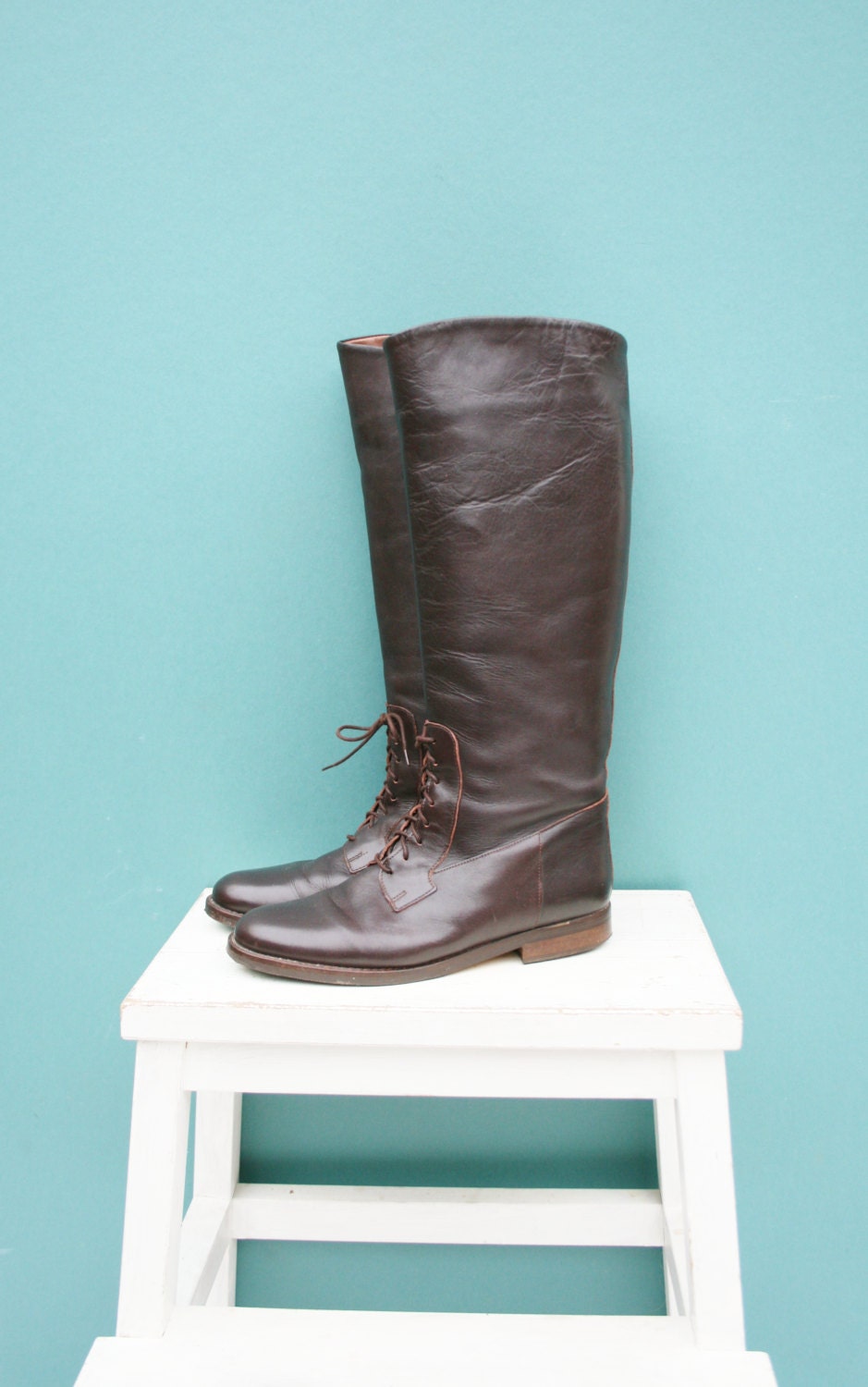 Vintage Brown Leather Lace Up Riding / Equestrian Style Boots - UK 6 - EU 39 - USA 8.5