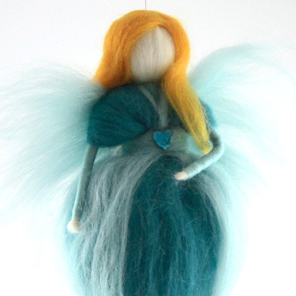 Turquoise Fairy Needle Felted Waldorf Fairy Ornament Fairytale Decoration Soft Sculpture Merino Wool Art Doll