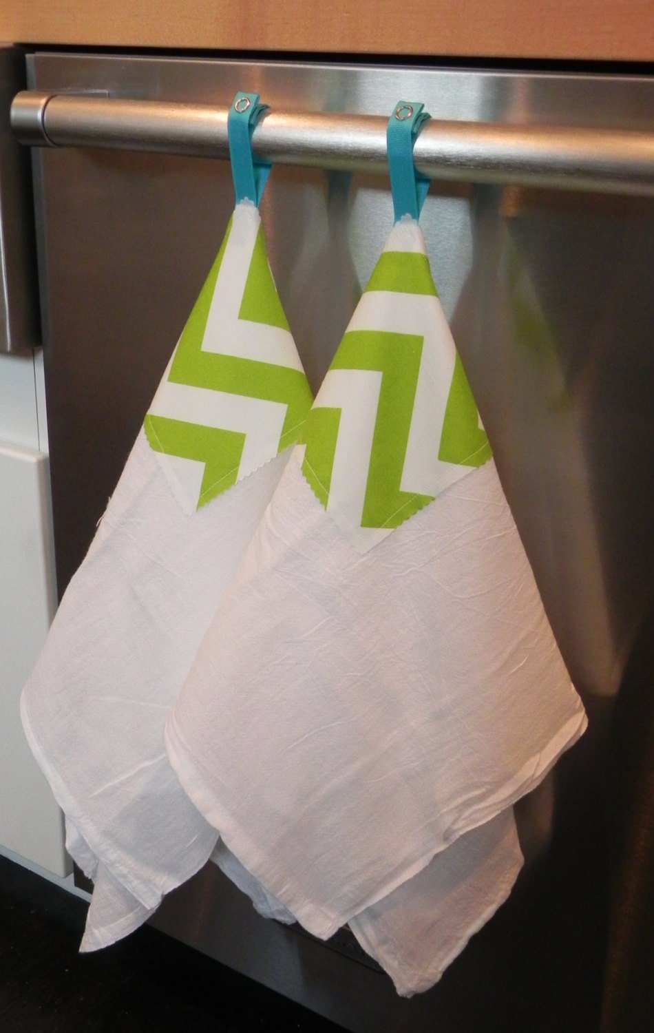 The Original Snap to Hang Flour Sack Kitchen Towel in Lime from Summer Chevron Collection
