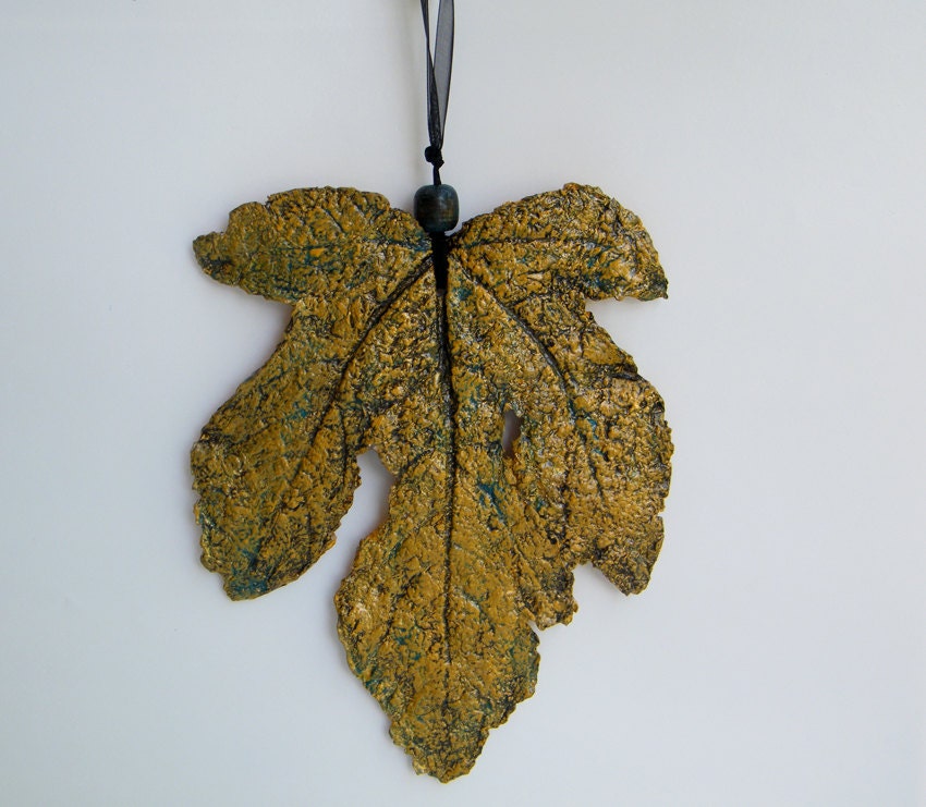 Wall Decor Golden upcycled Paper Mache Clay LEAF Wall Decor, Home Decor wall hanging