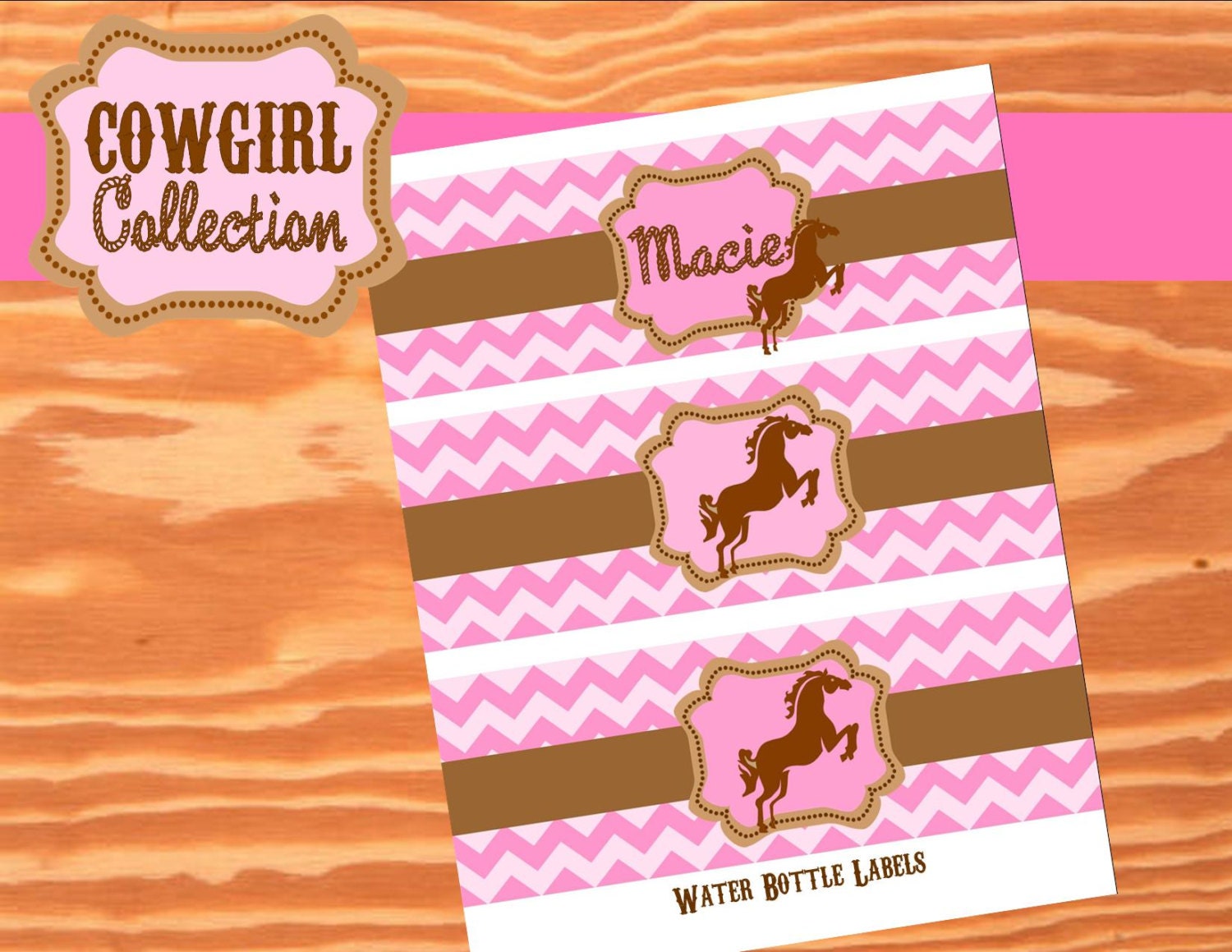 AZ COWGIRL - BOTTLE Labels - Girl Horse Birthday Party - Pink Horse Party - Western - Ranch - Cowboy - Krown Kreations Il_170x135