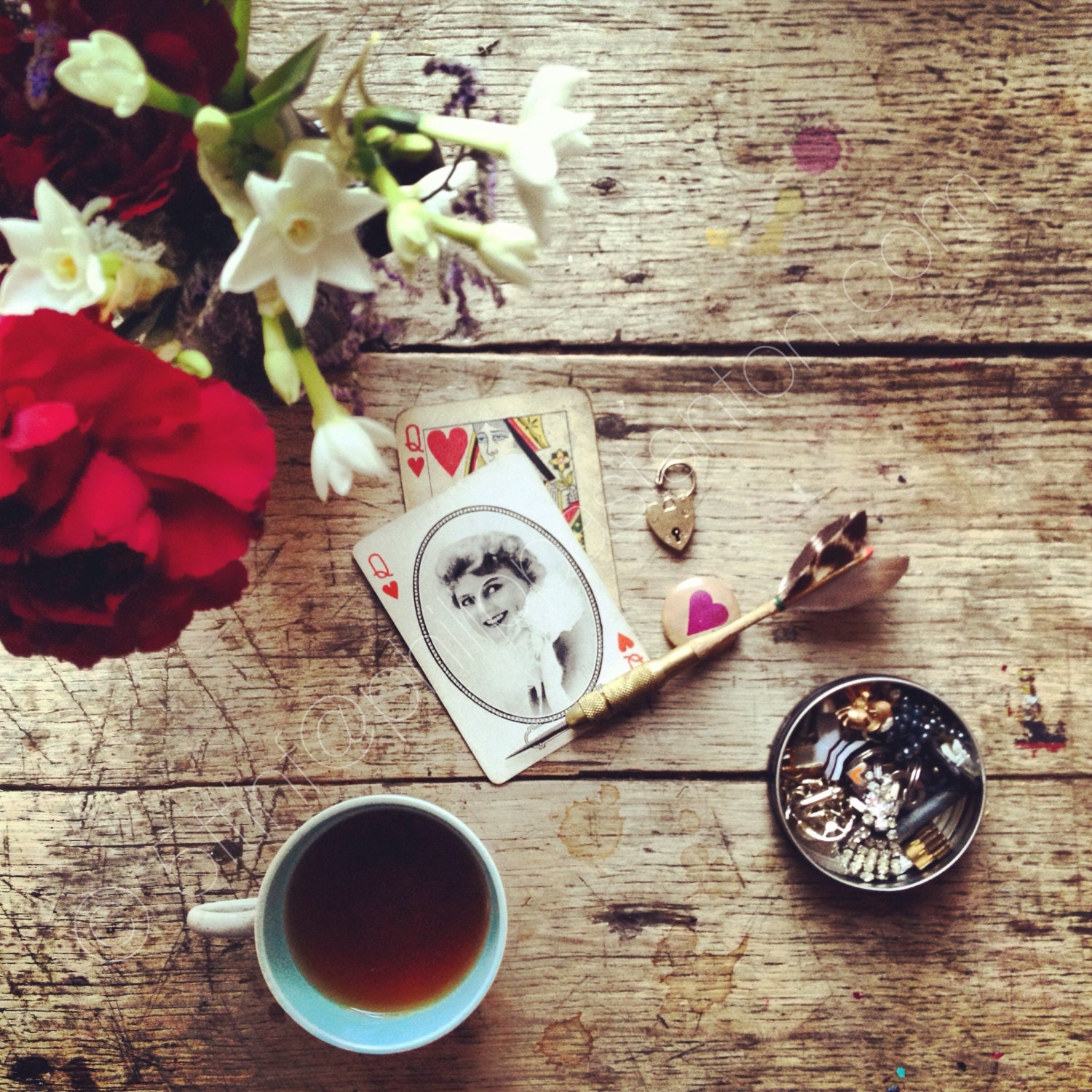 Limited Edition  "Valentine" Signed Print of The Table, featuring a 1920s Queen of Hearts.
