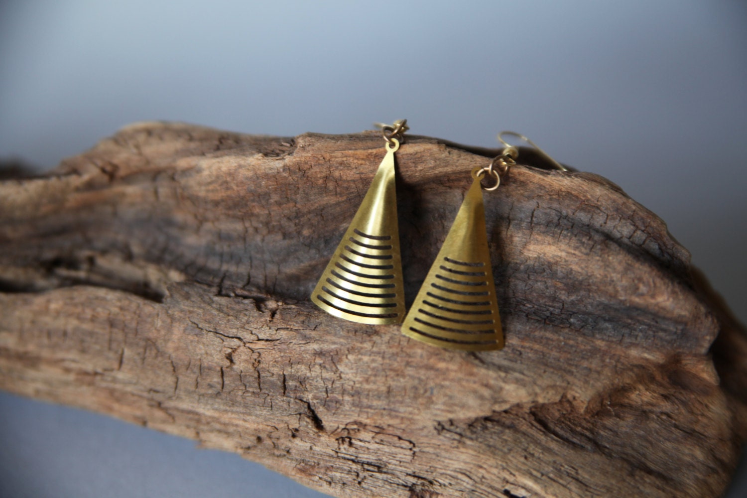 Gold Triangle Striped Cut out Geometric Earrings