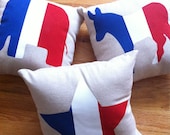 Small Political Democratic Donkey, Republican Elephant, American Star Pillow