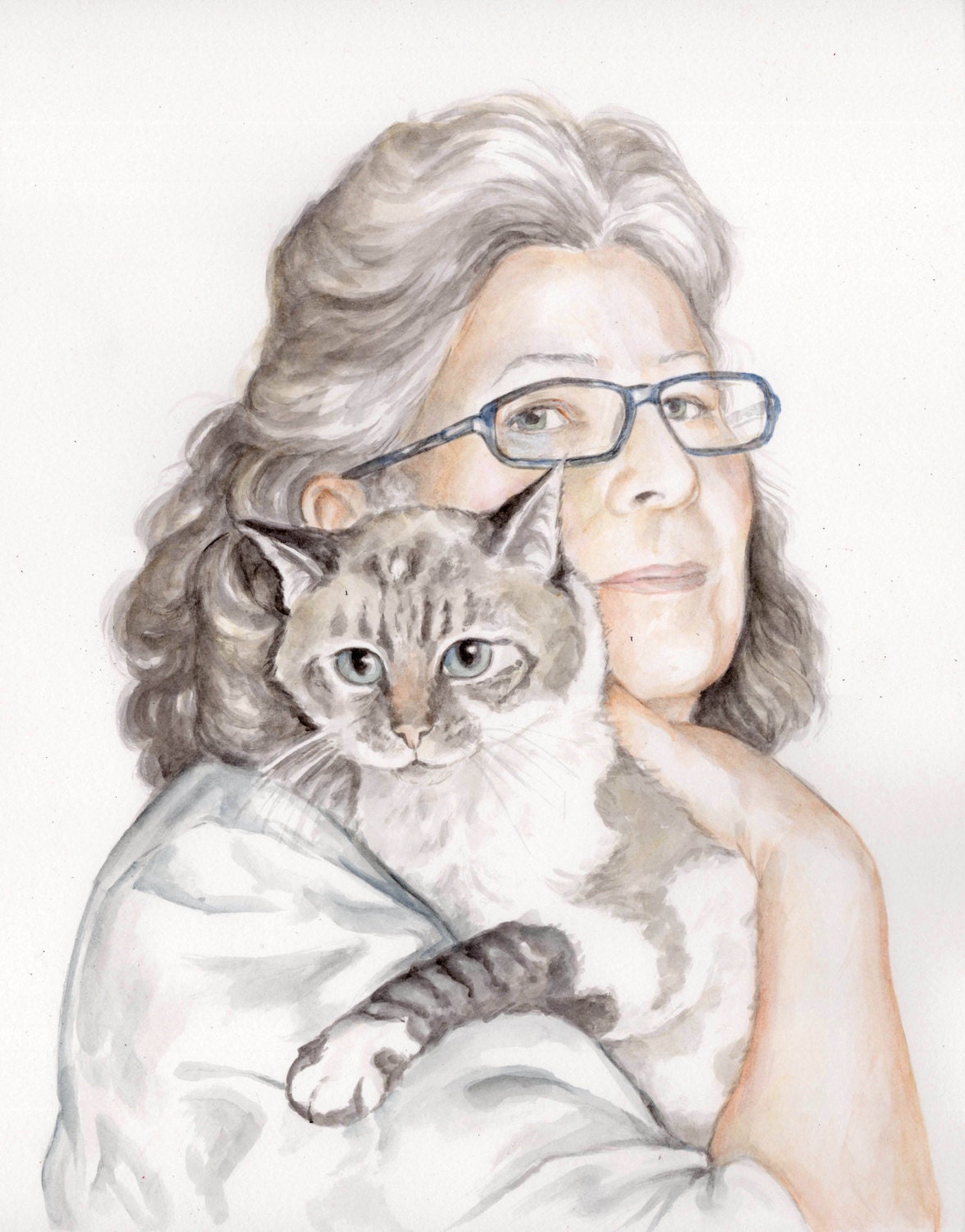 11x14"watercolor custom pet and person portrait original watercolor painting dog cat animal pet lover painting handmade wall art gift