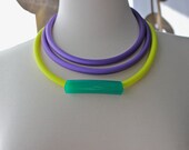Statement Necklace Collar in Purple, Neon Yellow, and Kelly Green, with gold plated findings
