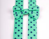 Green and Navy Polka Dot Bow Tie & Suspenders Set - Kelly Green Navy Blue - Baby Toddler Child Boys -Wedding