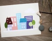 City Neighborhood - House Illustration Print - 8 x 10