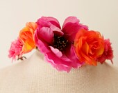 simple flower crown, purple orange and pink, with adjustable felt lined headband