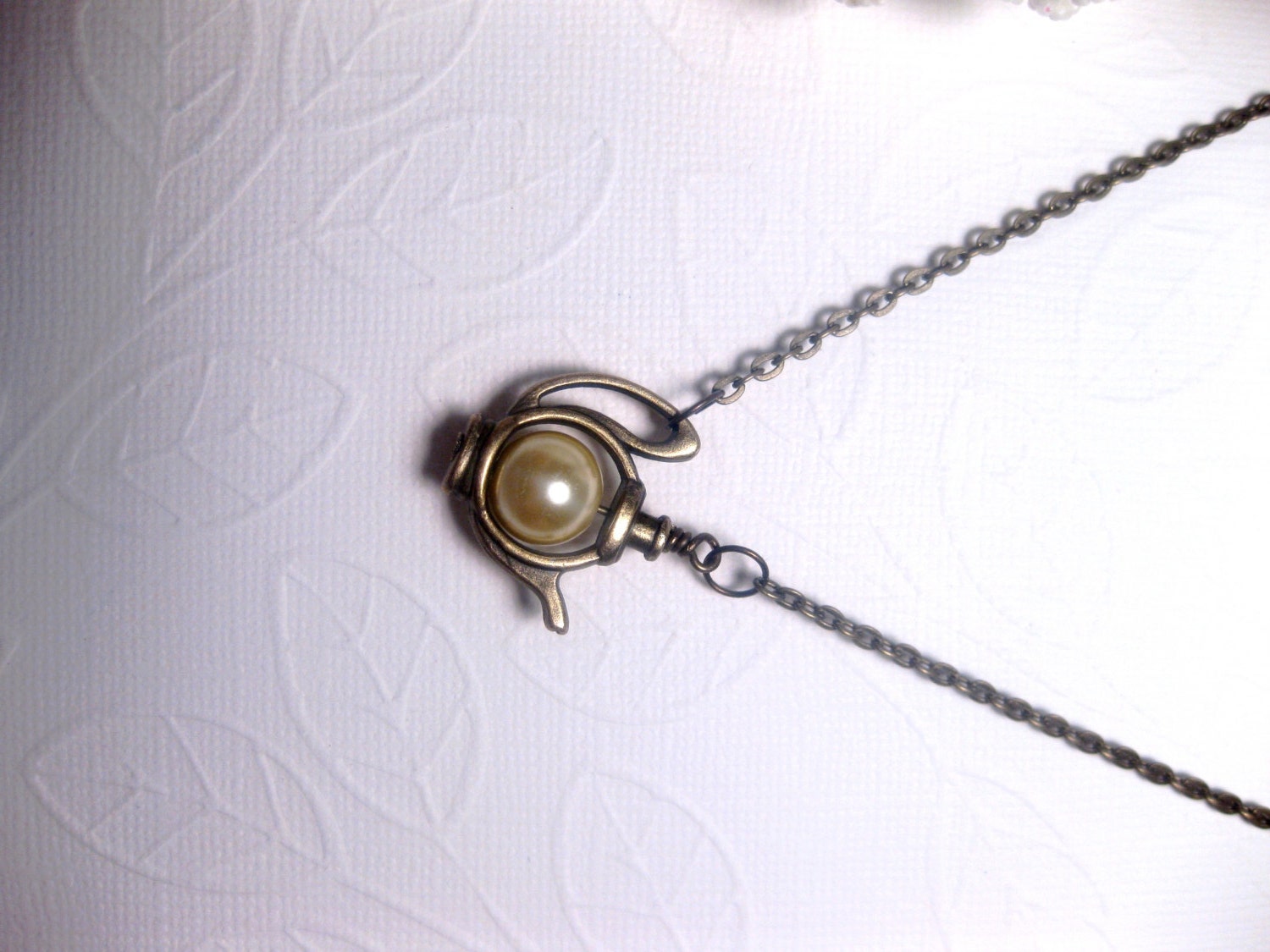 ON SALE White Satin Pearl Teapot Necklace Style 2