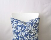 16 inch throw pillow cover, Coral blue and white. Nautical summer abstract coral pattern, modern print. For indoor use.
