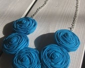 Bright Blue Fabric Rosette Necklace Bib Necklace Statement Necklace