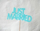 Just Married  Cake Topper Aqua Paper