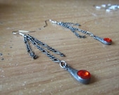 OOAK - Hanging Chain and Red Gem Earrings