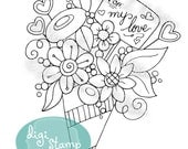 Digital Stamp - Valentine Tussy Mussy - floral digistamp