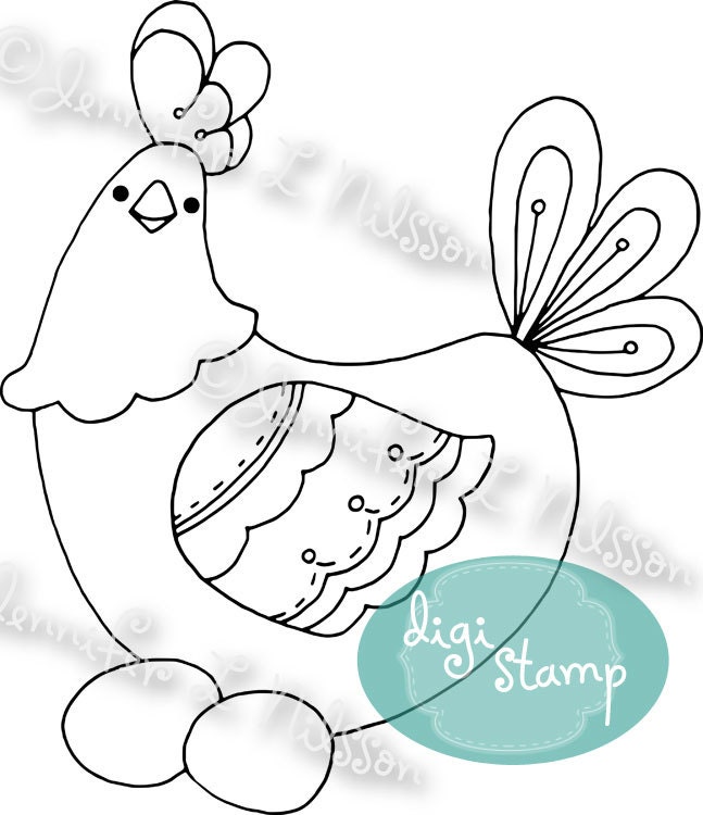 Digital Stamp - Chicken 2 - digistamp JPG and PNG
