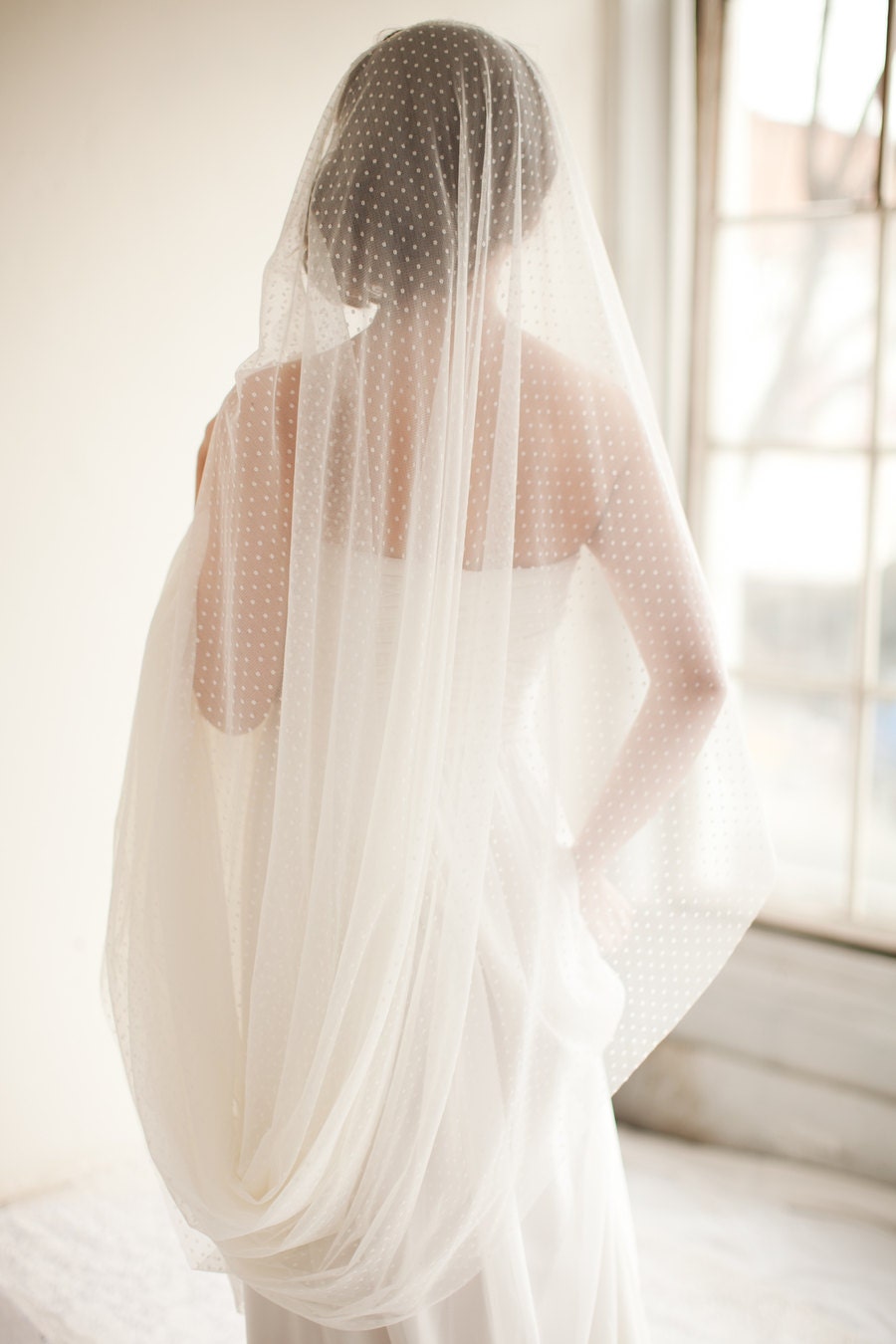 Dotted Point d' Esprit Cathedral Veil, Bridal Veil, Swiss Dot Veil - Sophia  MADE TO ORDER