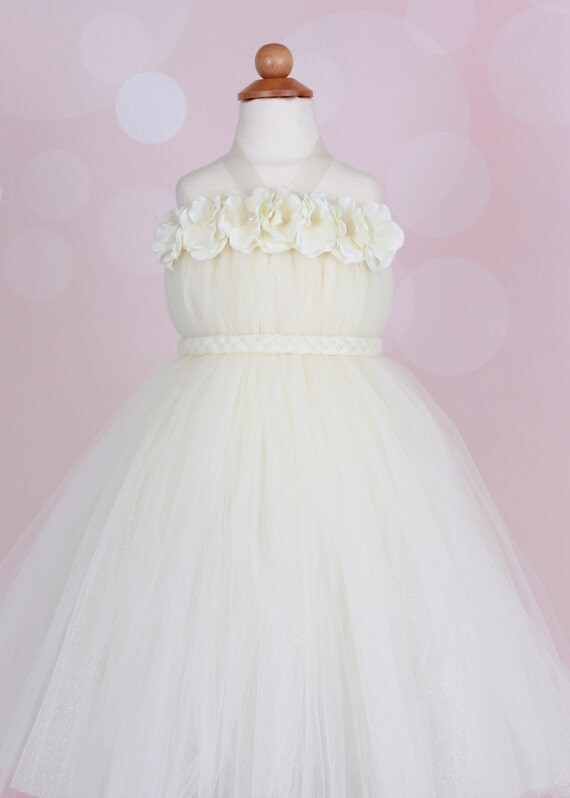 Flower Girl Tutu Dress - Ivory - Moon Light Magic - 12 Month to 2 Toddler Girl Il_570xn