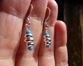 SALE - Blue and Silver Stack Leverback Stud or Hook Earwire - Beaded  Drop Dangle Earrings - Everyday Simple Jewelry - Gift For Her Under 10