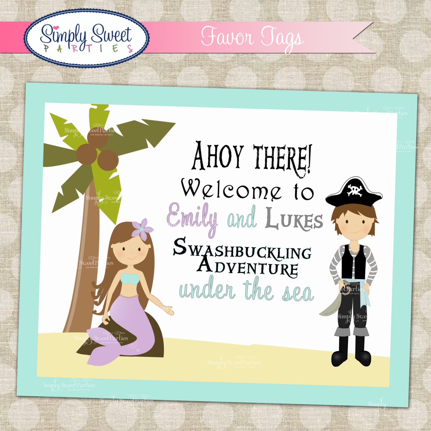 Mermaid and Pirate Birthday Party Printable PDF Welcome Sign Il_170x135