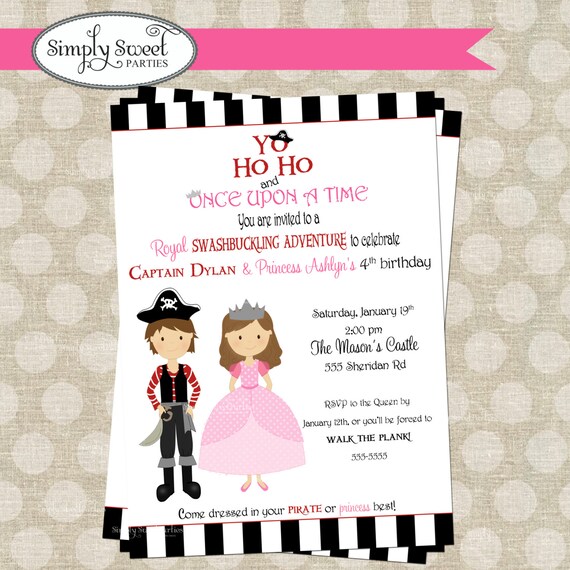 Princess and Pirate Birthday Party DIY printable PDF Invitation Il_570xn