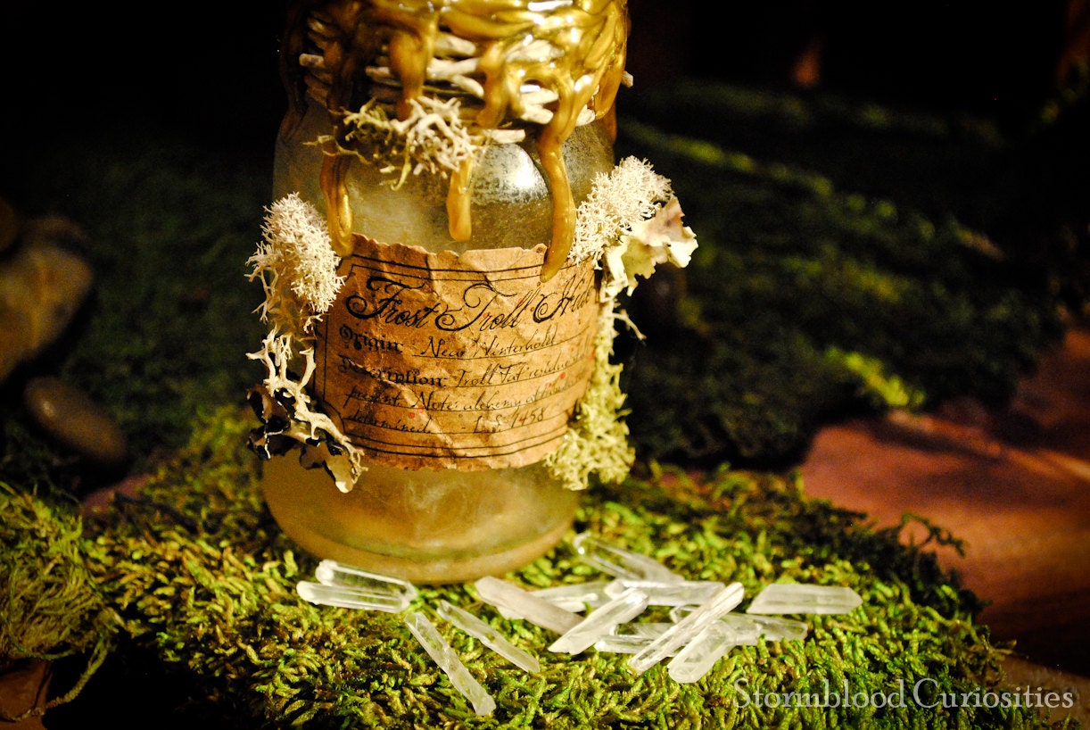 Elaborate Frost Troll Fur in a Specimen Jar - Sealed in Gold, Frost Giant, Ice Troll, Ogre, Mythology