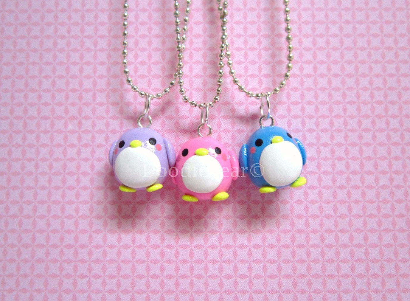 Penguin Friendship Kawaii Cute Polymer Clay Charms BFF Necklace 3 Piece Set