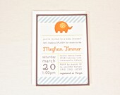 Elephant Baby Shower Invitation for boy or girl Orange & Blue Custom colors - digital printable PDF file
