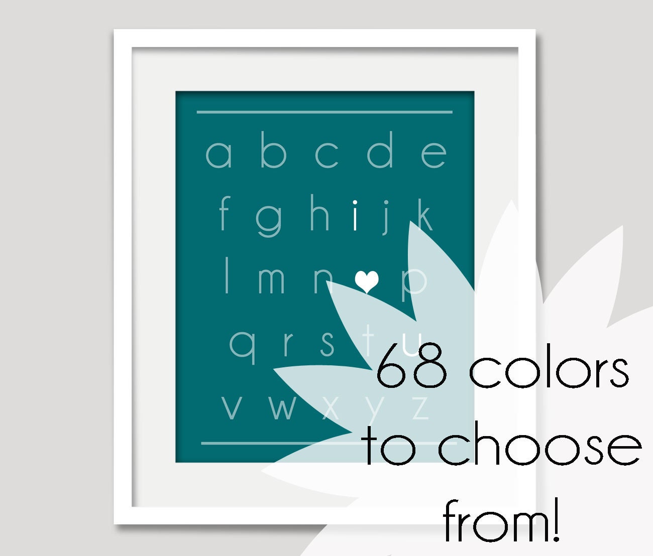 ABC Alphabet I love you Modern Nursery Art Print Wall Art Poster Baby Room - 8 x 10 Custom Color  heart love Decor 8x10 Funny Print