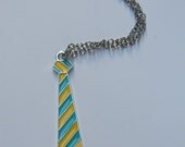 Teal & Yellow Striped NeckTie Necklace