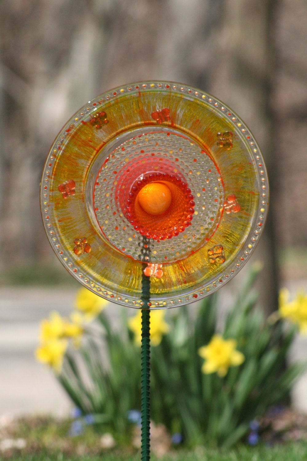Glass Plate Garden art  Yard art Sun Catcher  on Etsy