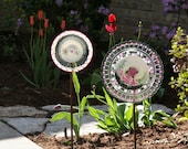 Glass Plate Garden art and Yard art  with recycled glass on Etsy