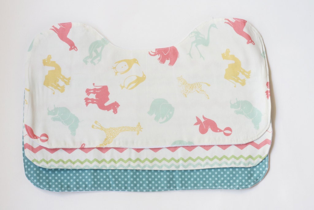 Burp Cloths, Contoured, Set of 3 - Pink, Yellow, Teal