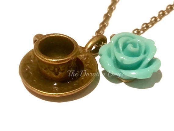 Tea cup necklace teacup coffee cup tea lover gift  etsy uk wonderland tea jewellery english rose