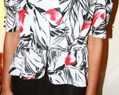 1980's Red/Black/White Floral Peplum Dress