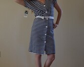 1980s MED black and white cotton dress NWT original belt