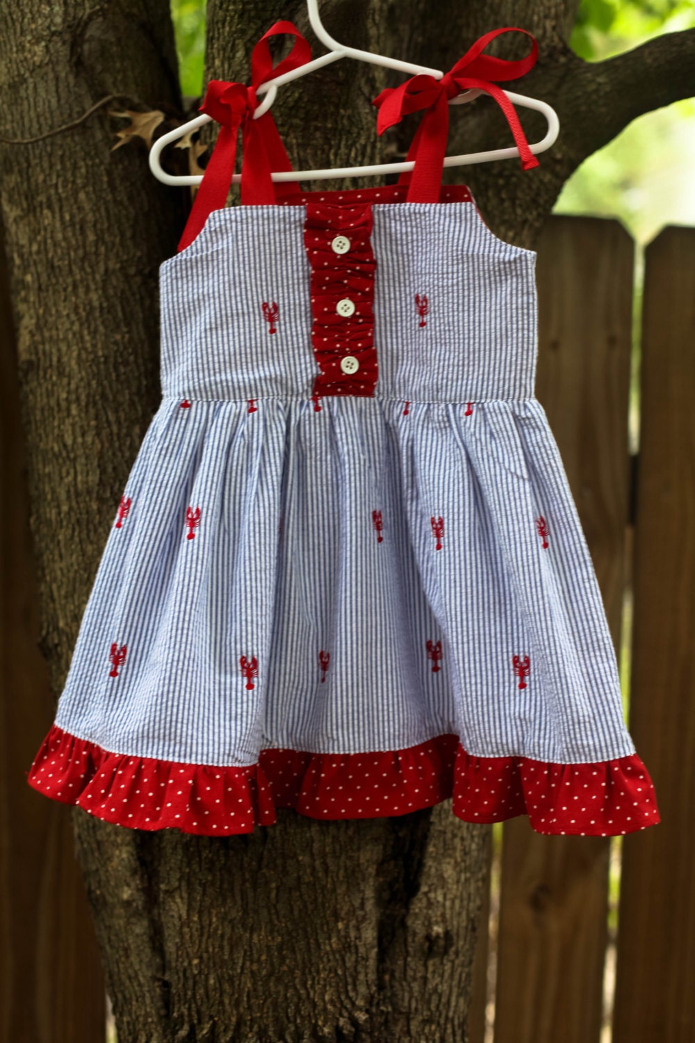 Reese Dress in embroidered crawfish seersucker for baby/toddler girl (matches little sister brynn romper)