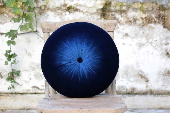 Navy blue velvet round pillow