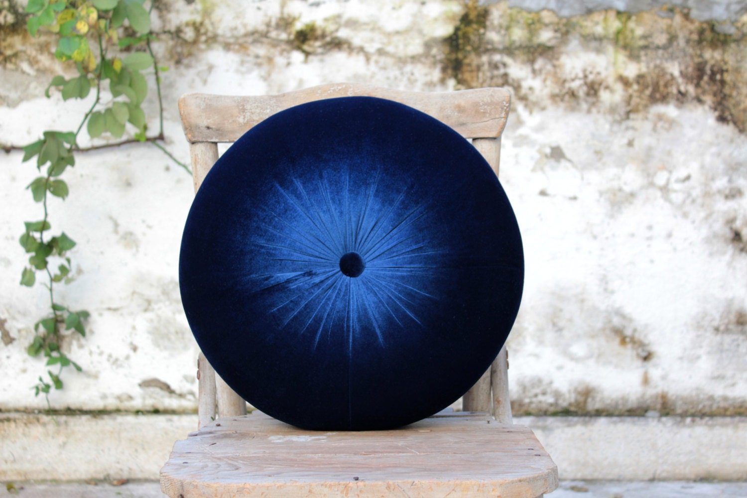 Navy blue velvet round pillow